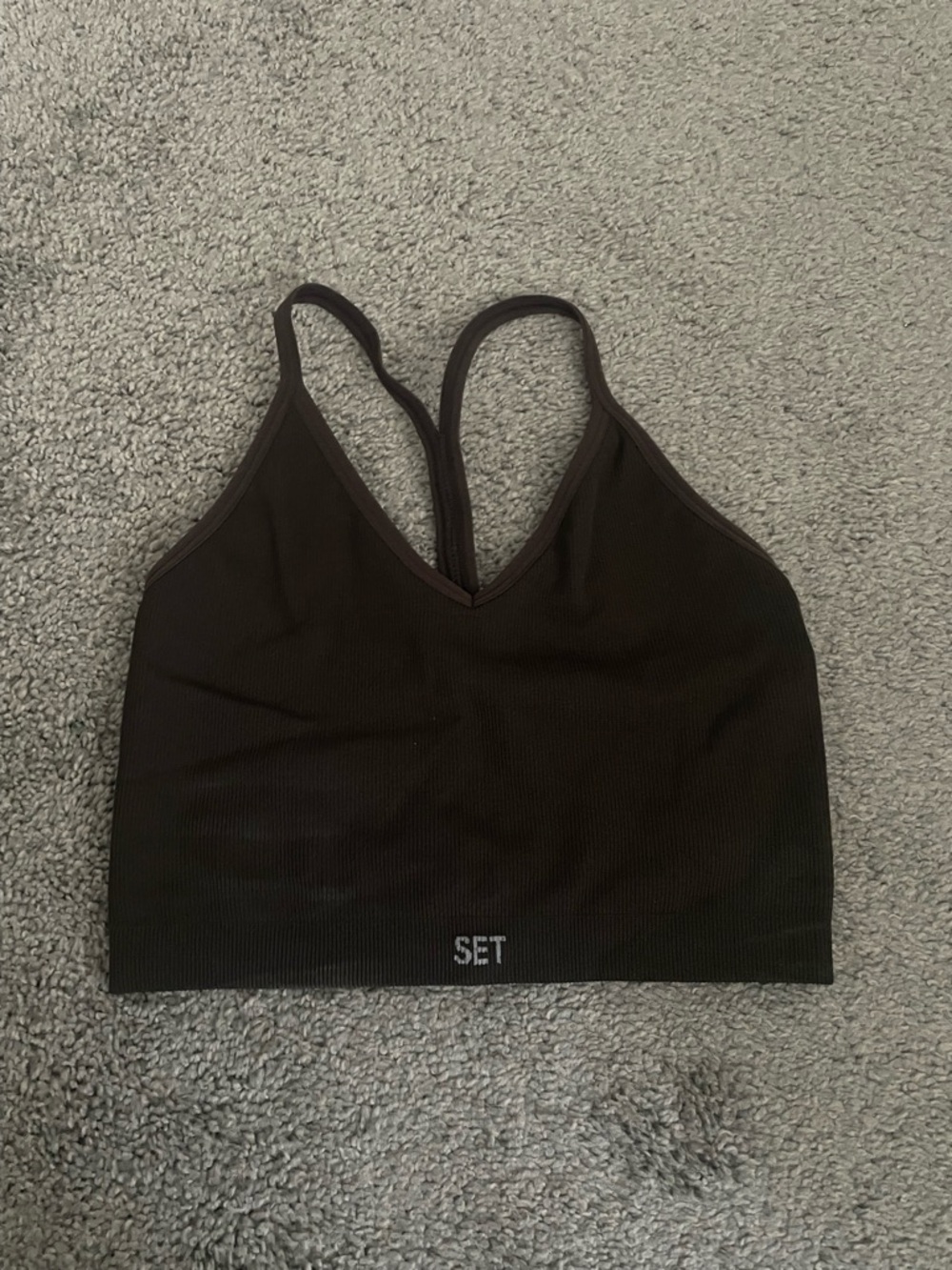 SET Active Brown Ribbed V-Neck Sports Bralette